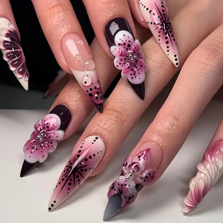 Premium Decorative Stiletto Press-On Nail Art Bowlift