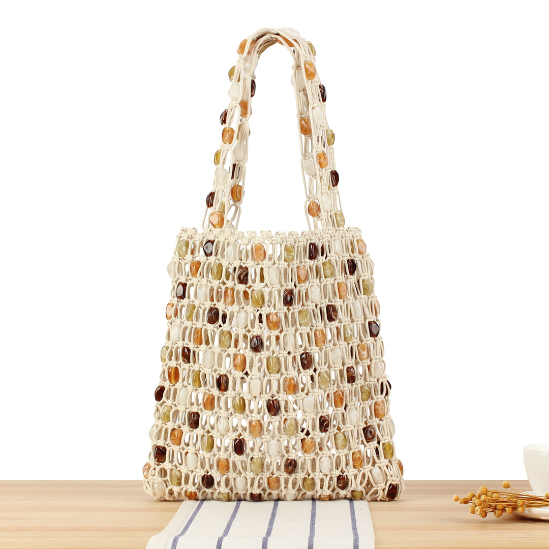 Hand-knotted basket bag with colorful beads Bowlift