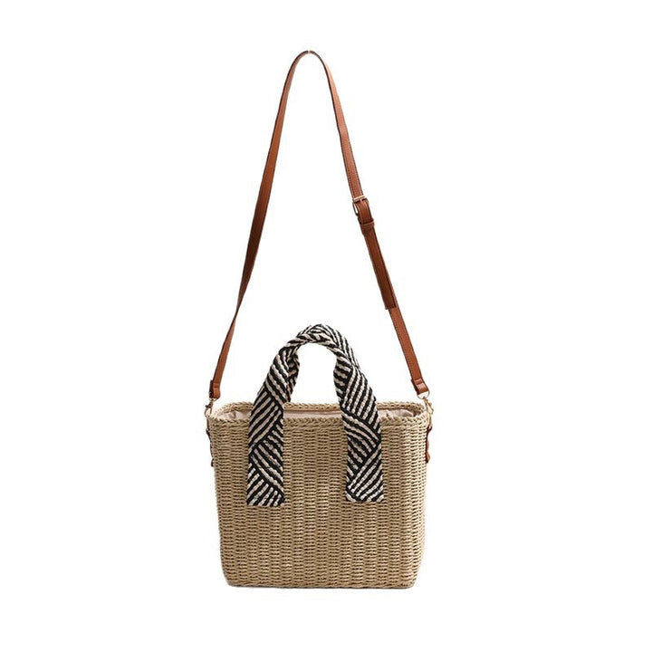 Woven natural material handbag with removable shoulder strap Bowlift