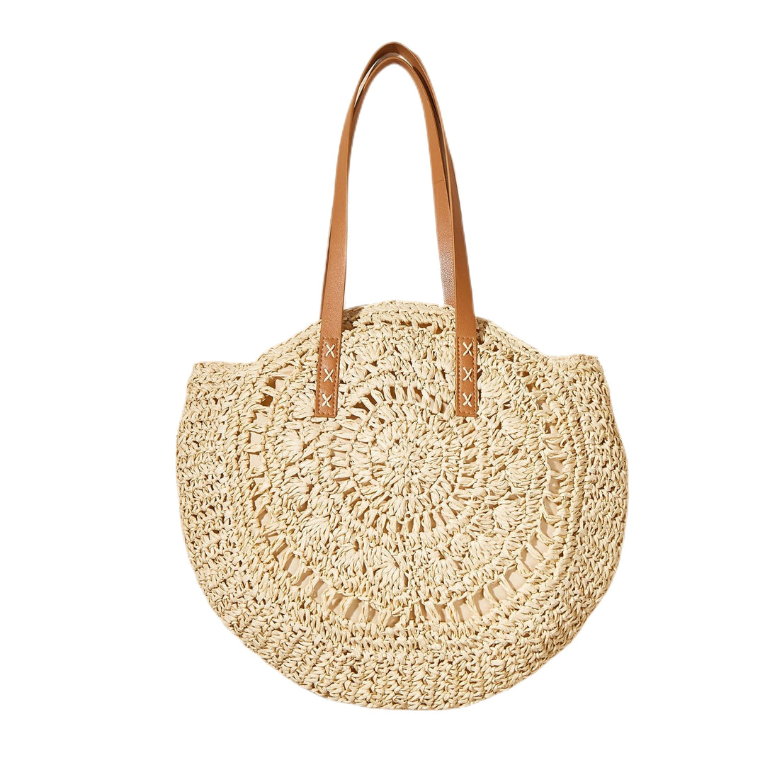 Handcrafted Round Straw Bag with Elegant Leather Handles Bowlift