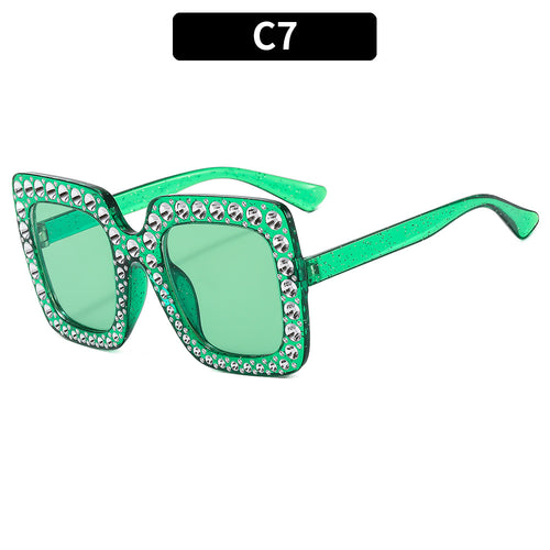 Rhinestone-Embellished Oversized Square Sunglasses