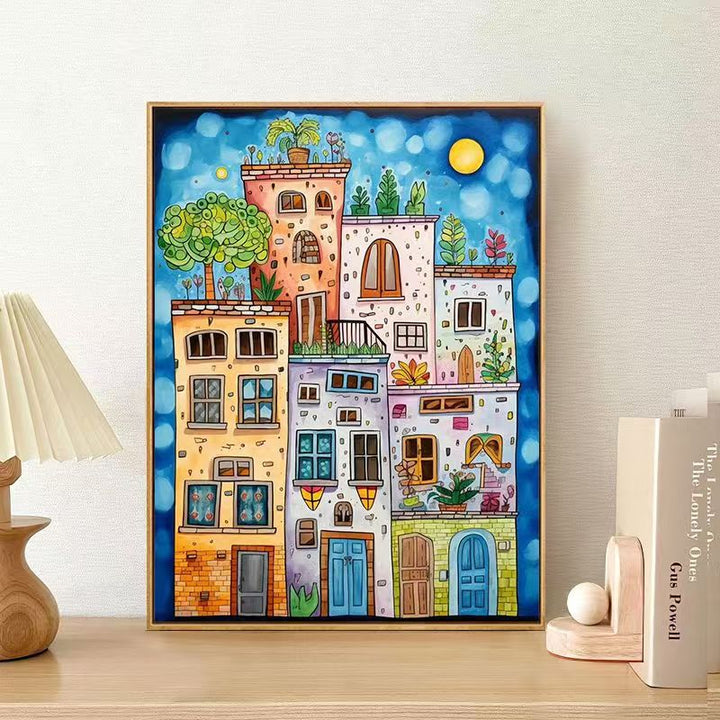 Whimsical Urban Landscape Canvas Art Print Bowlift