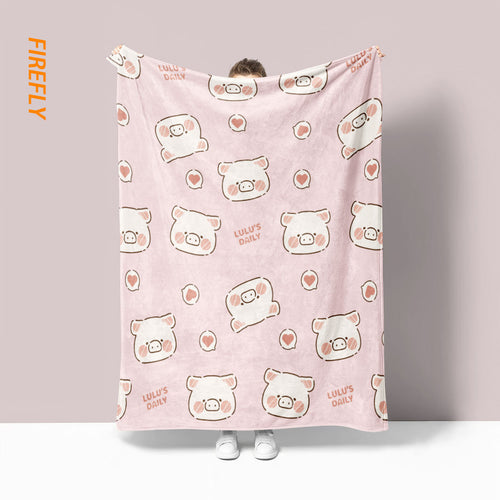 Whimsical Pig-Themed Fleece Throw Blanket