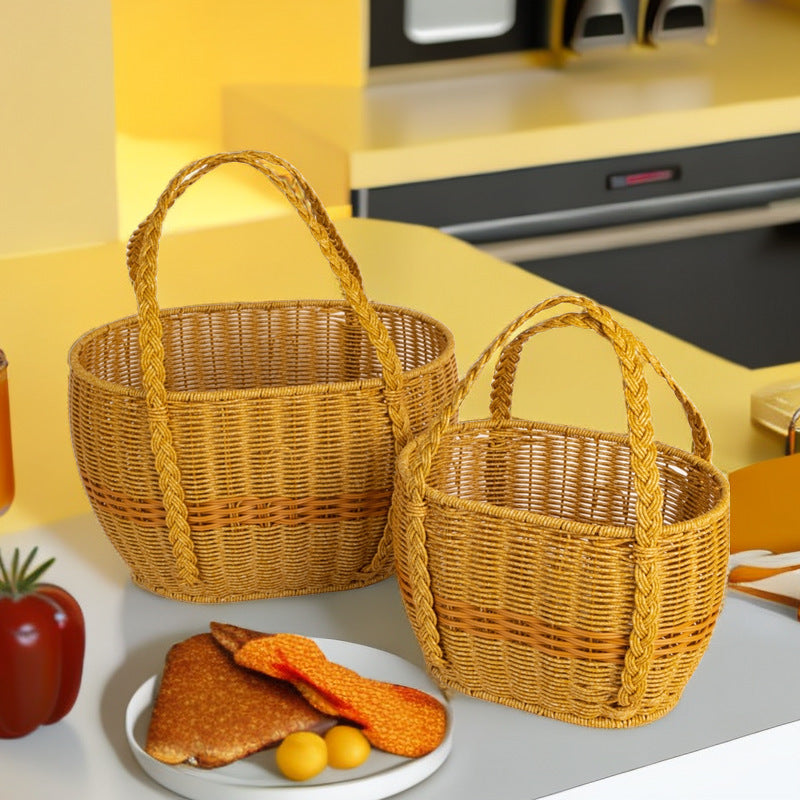 Ladies Handwoven Rattan Basket with Double Handle Bowlift