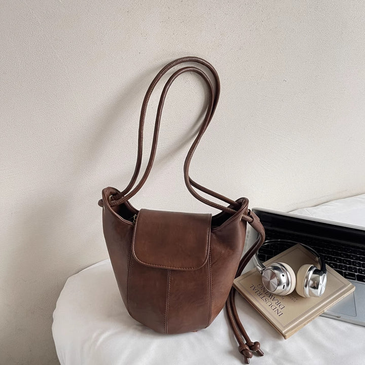 Vintage-Inspired Soft Leather Bucket Bag Bowlift