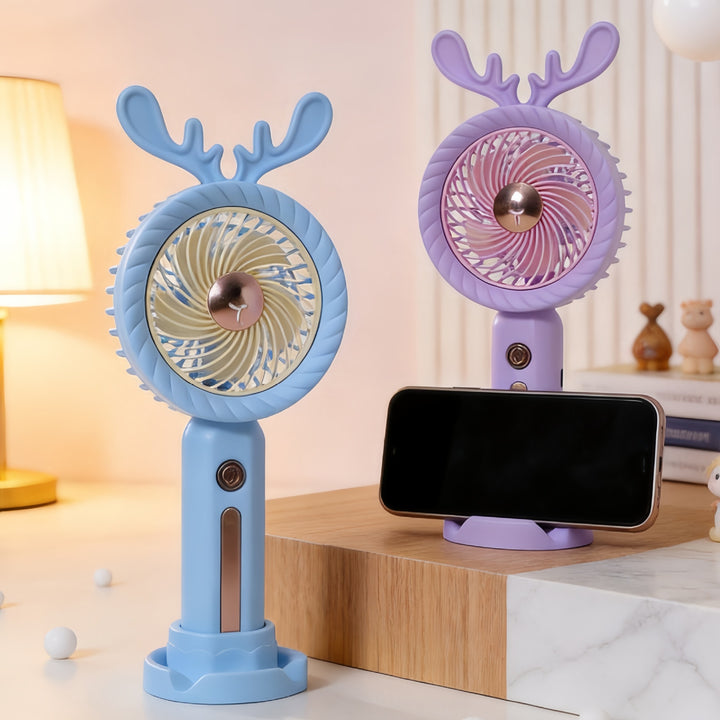 Women's Portable Hand Fan with Creative Antler Design Bowlift