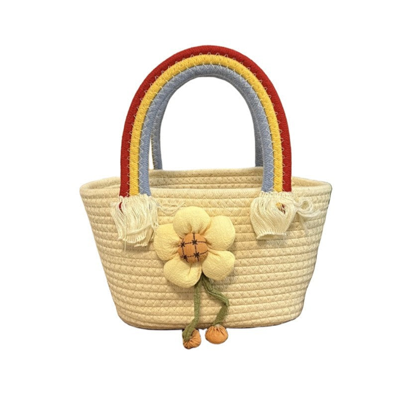Women's handmade basket bag with color-coordinated handle accents Bowlift