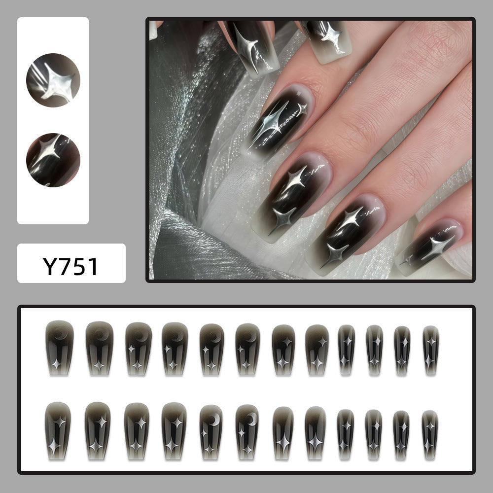 Artificial Nails in Elegant Moon Design with Shimmering Stars Bowlift