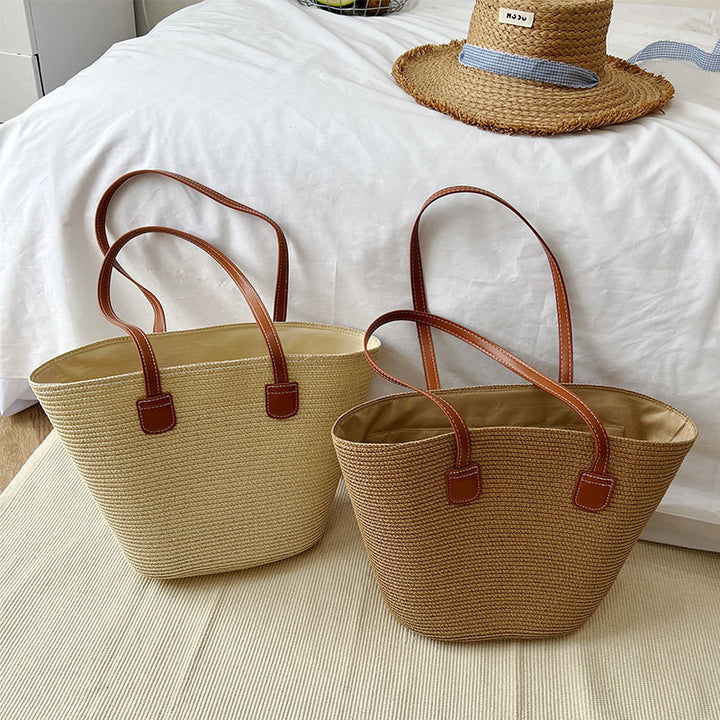 Classic straw bag with leather accents Bowlift