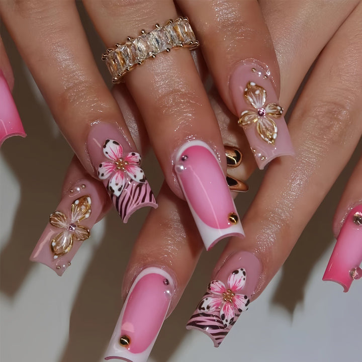 Artistic Floral Acrylic Nail Art Bowlift