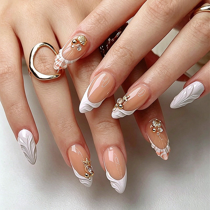 Acrylic nail set with elegant and floral decorations Bowlift