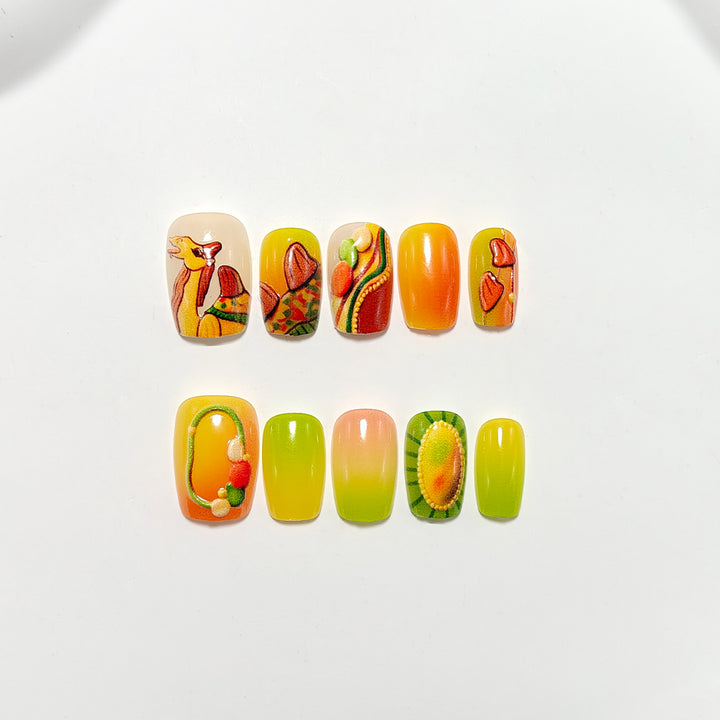 Artificial Nails in Fruity Autumn Design Bowlift