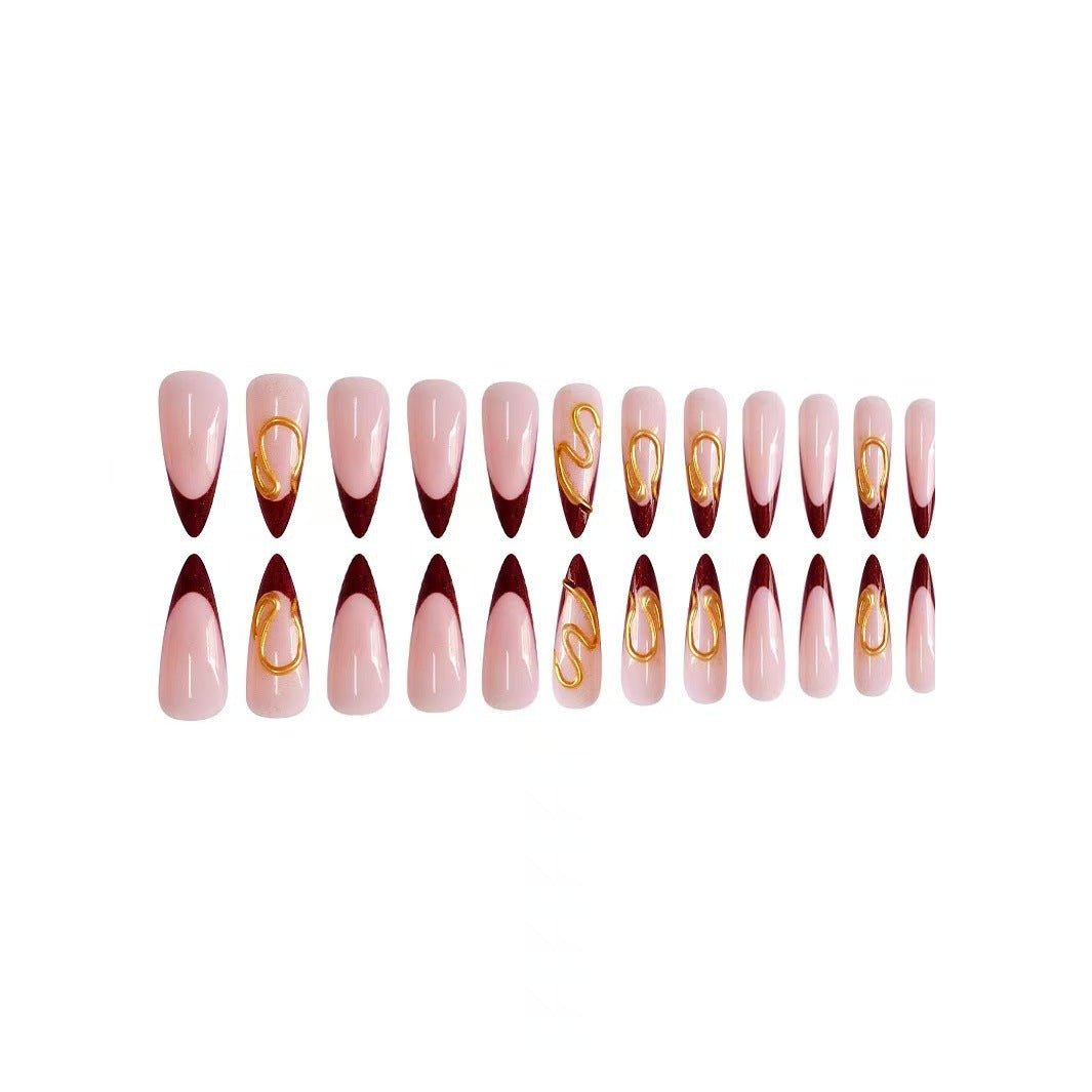 Artistic Stiletto Nail Extensions with Abstract Design Bowlift