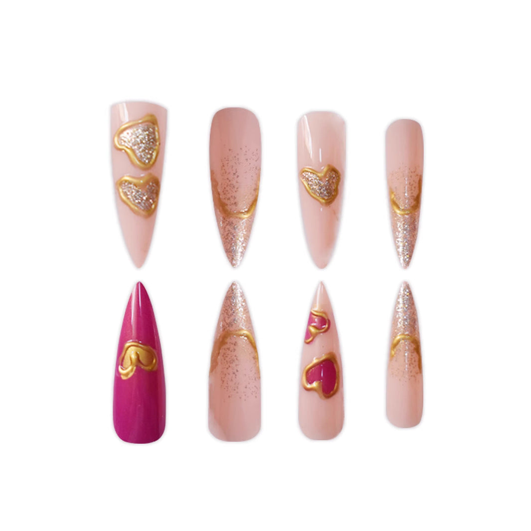 Heart-Embellished Acrylic Press-On Nails Bowlift