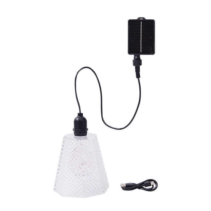 Solar USB Rechargeable Textured Glass Pendant Light Bowlift