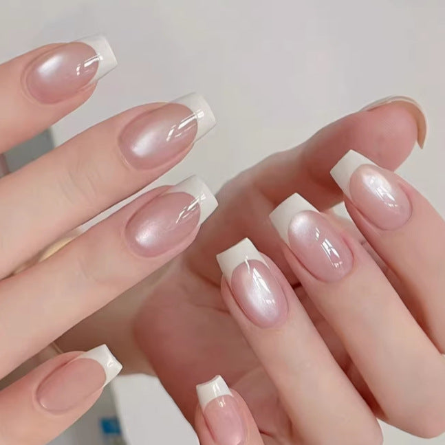 Elegant French Tip Gel Press-On Nails Bowlift