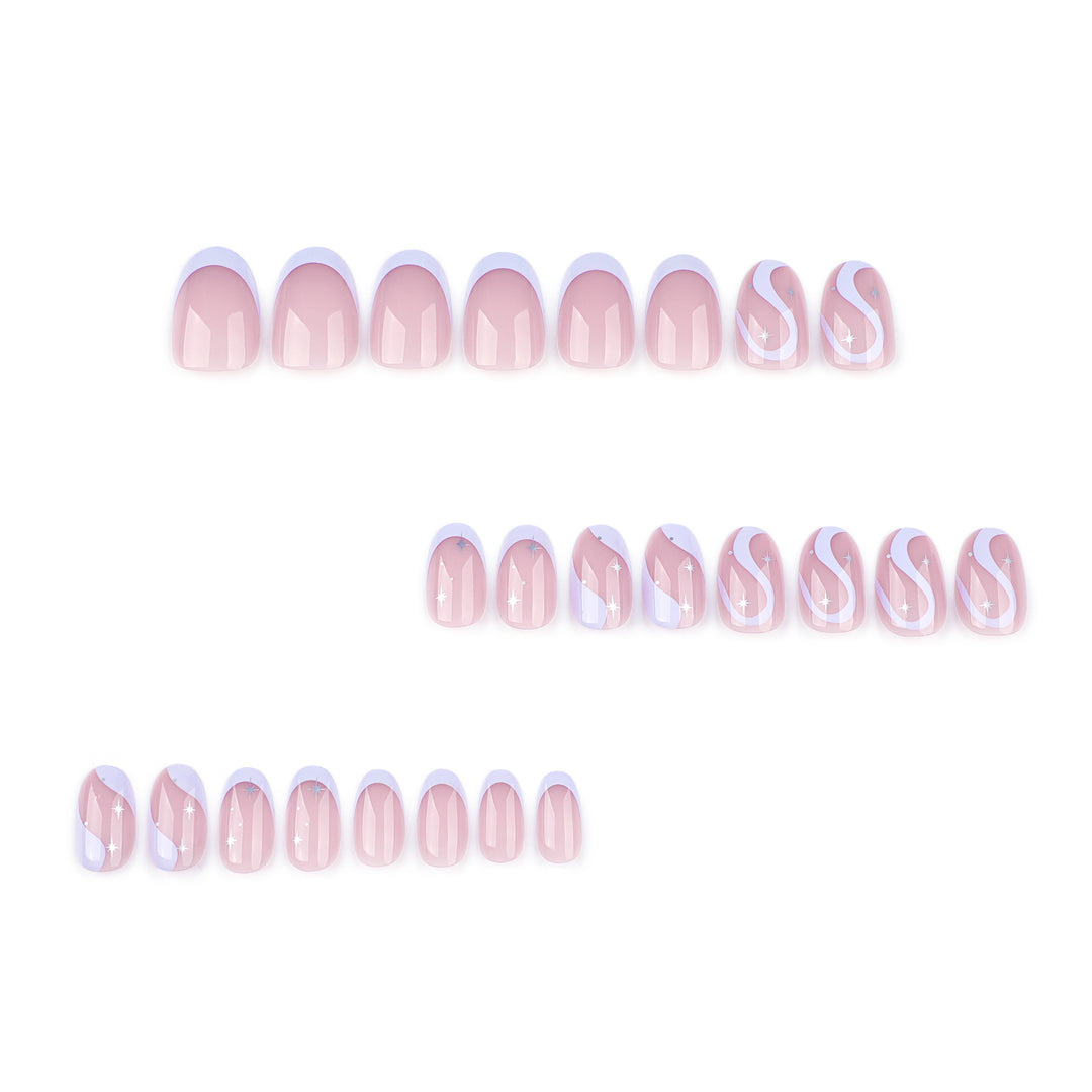 Artful nail art with elegant wave lines and glitter effects Bowlift