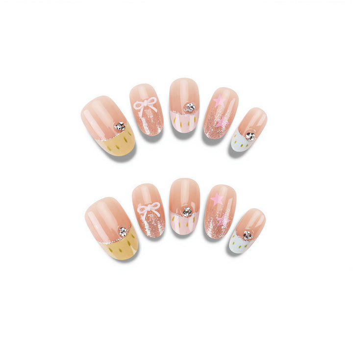 Artistic Press-On Nails Set with Decorative Accents Bowlift