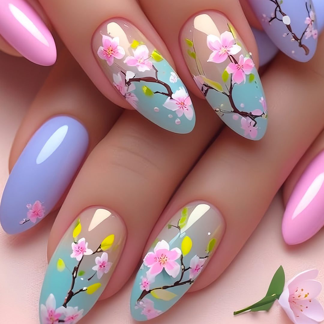Artistic Floral Press-On Nail Enhancements Bowlift