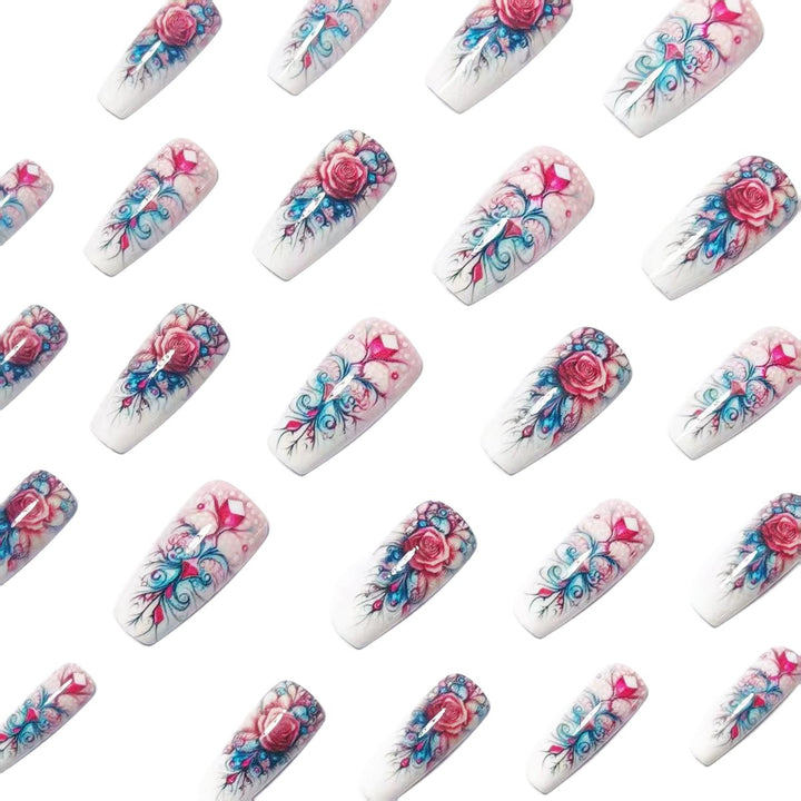 Artistic Floral Acrylic Nail Art Bowlift