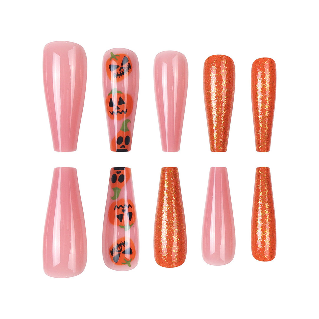Pumpkin-Themed Stiletto Nail Art Extensions Bowlift