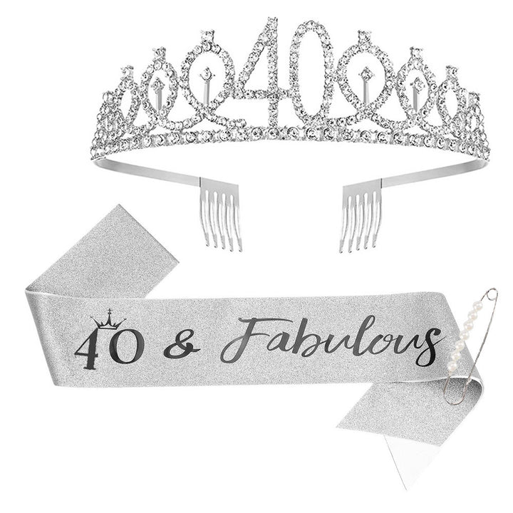 Women Crystal-Embellished Birthday Crown with Personalized Sash Bowlift