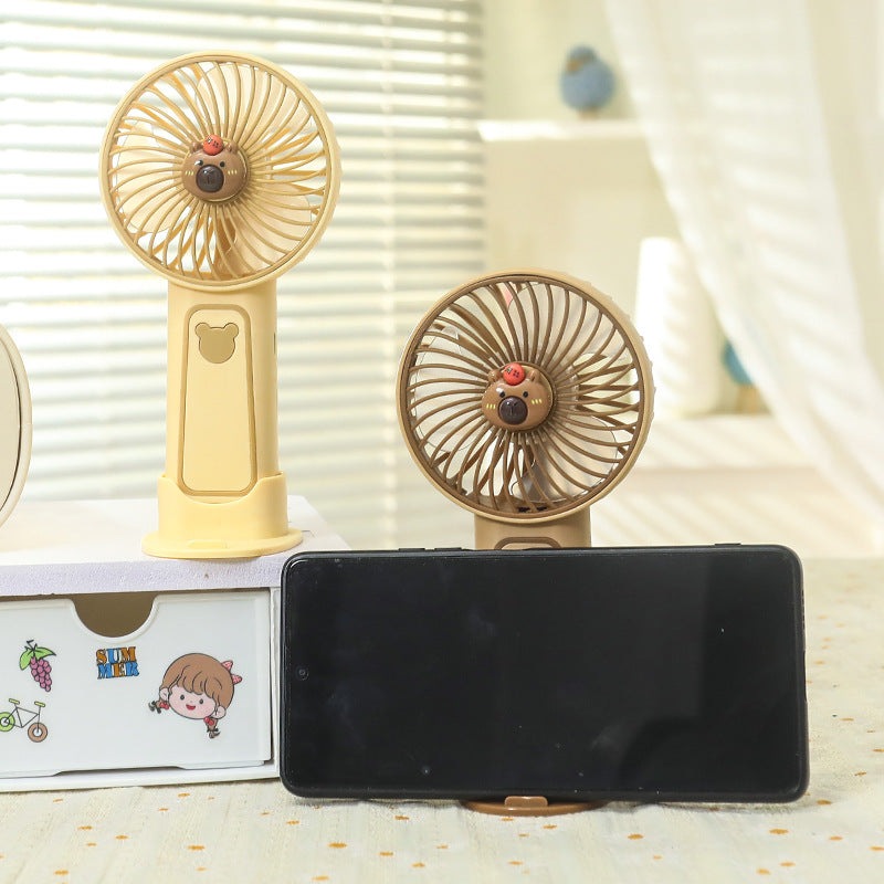 Women's Portable Mini Hand Fan with Cute Bear Design Bowlift