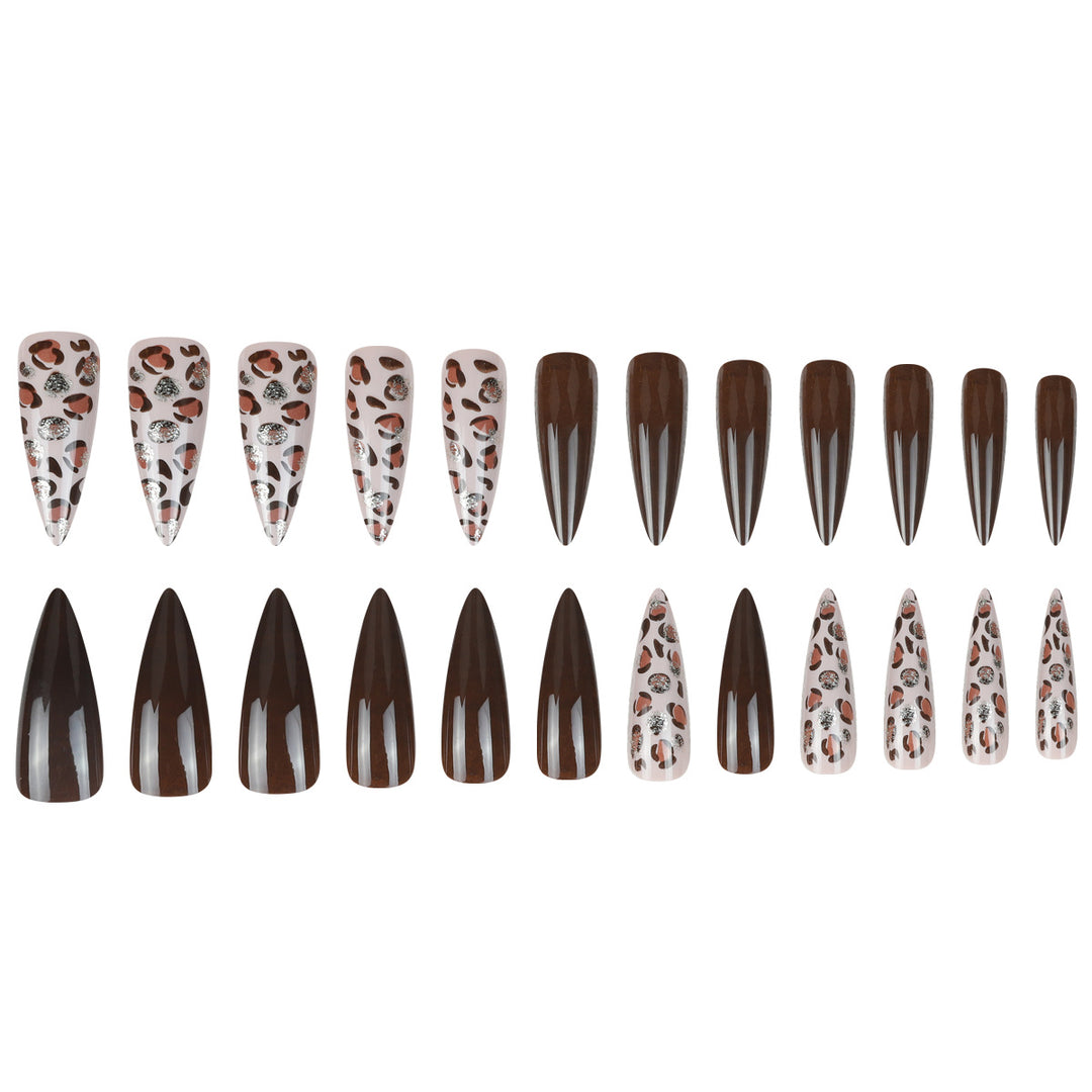 Stiletto Press-On Nail Set with Leopard Accent Design Bowlift