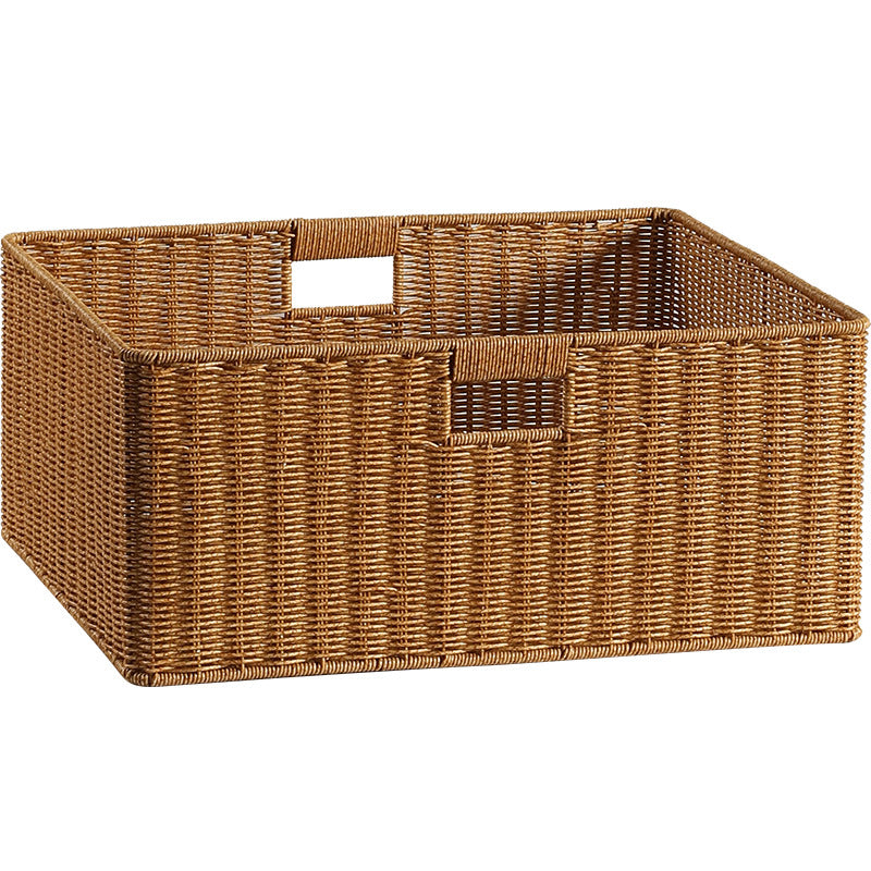 Large Handwoven Rectangular Storage Basket with Cutout Handles Bowlift