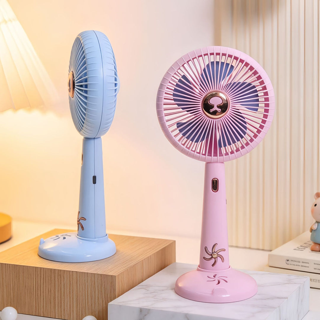 Cooling rechargeable handheld and tabletop fan with detachable base and USB charging Bowlift