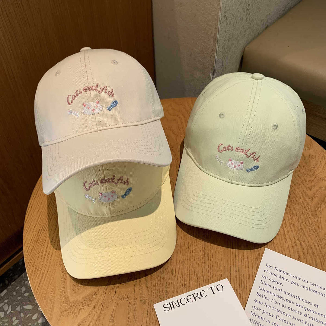 Women's Embroidered Cat-Themed Baseball Cap Bowlift