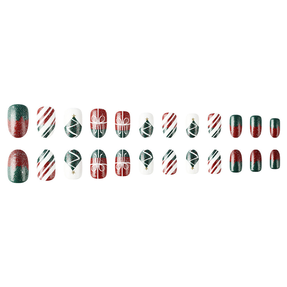 Festive Christmas-Themed Press-On Nail Art Bowlift