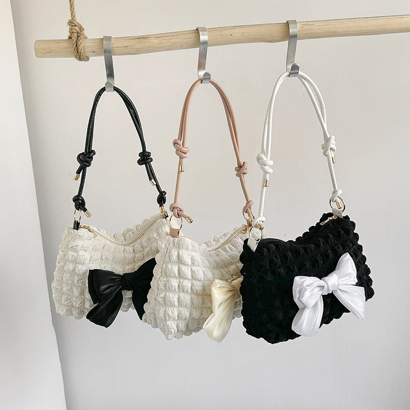 WoBow-Embellished Textured Handbag Bowlift