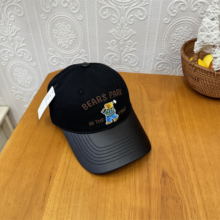 Unisex Embroidered Playful Bear-Themed Cap Bowlift