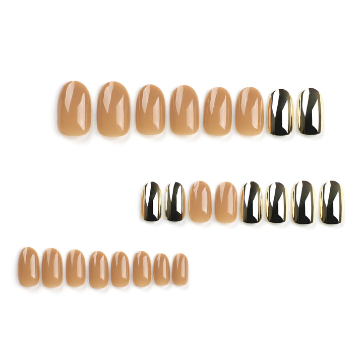 Luxurious artificial nails with metallic shiny accent Bowlift
