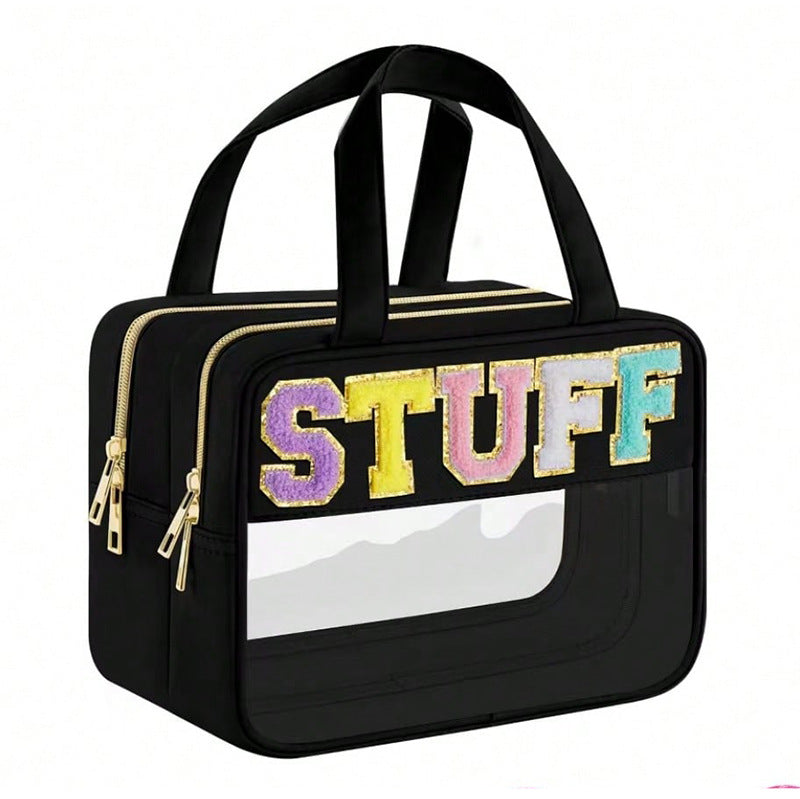 Transparent cosmetic organizer bag with double zipper Bowlift