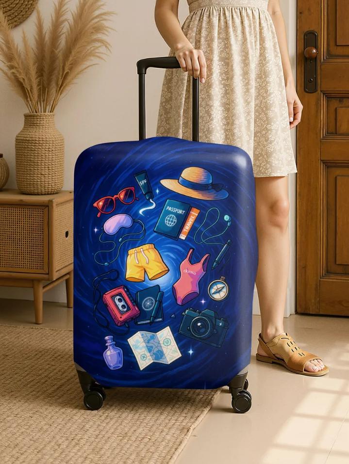 Unisex nan hard shell suitcase cover with stretch travel motif print, zipper opening and scratch-resistant protection Bowlift