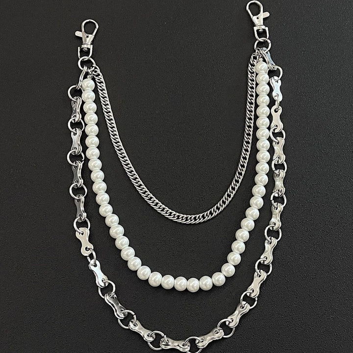 Fashionable chain bracelet with pearls and metal links Bowlift