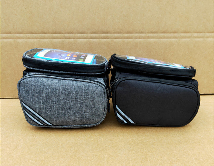 waterproof bike handlebar phone bag with touchscreen top and spacious dual compartment and reflective accents Bowlift