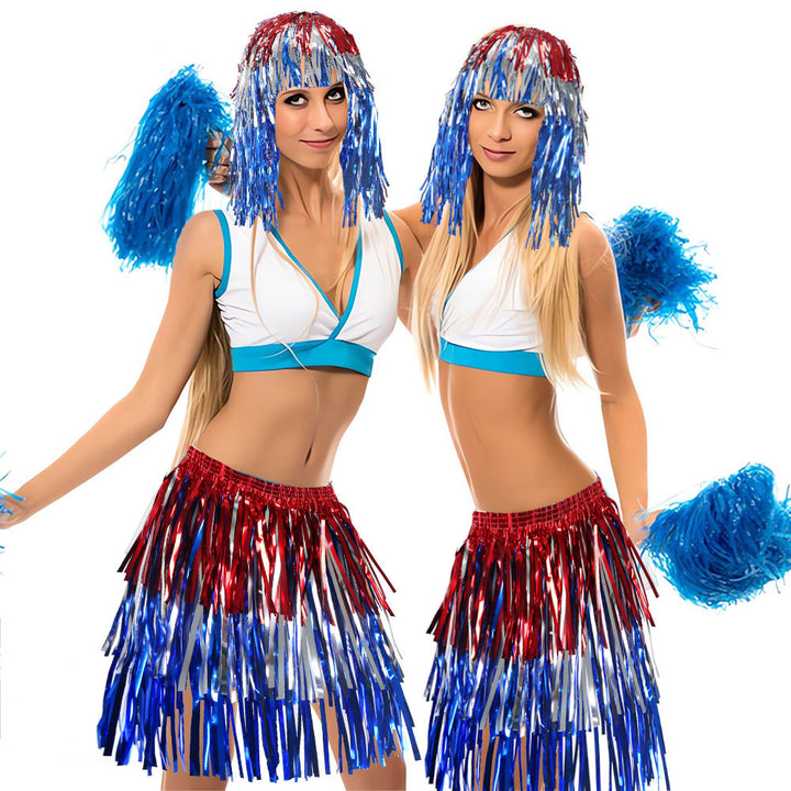 Women's nan metallic foil fringe hula skirt with elastic waistband party costume Bowlift
