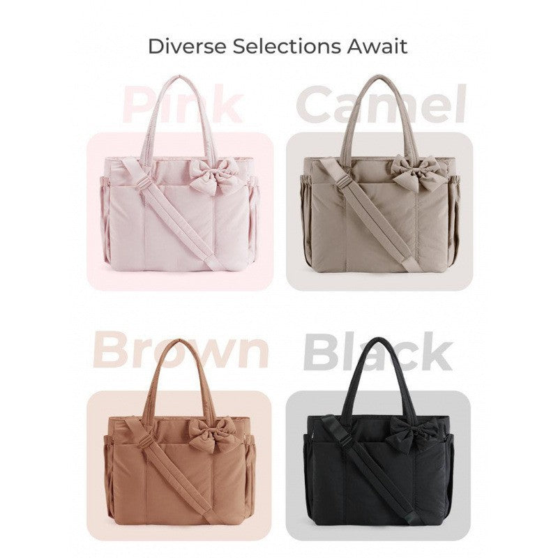 Fashionable tote bag with elegant bow appliqué Bowlift