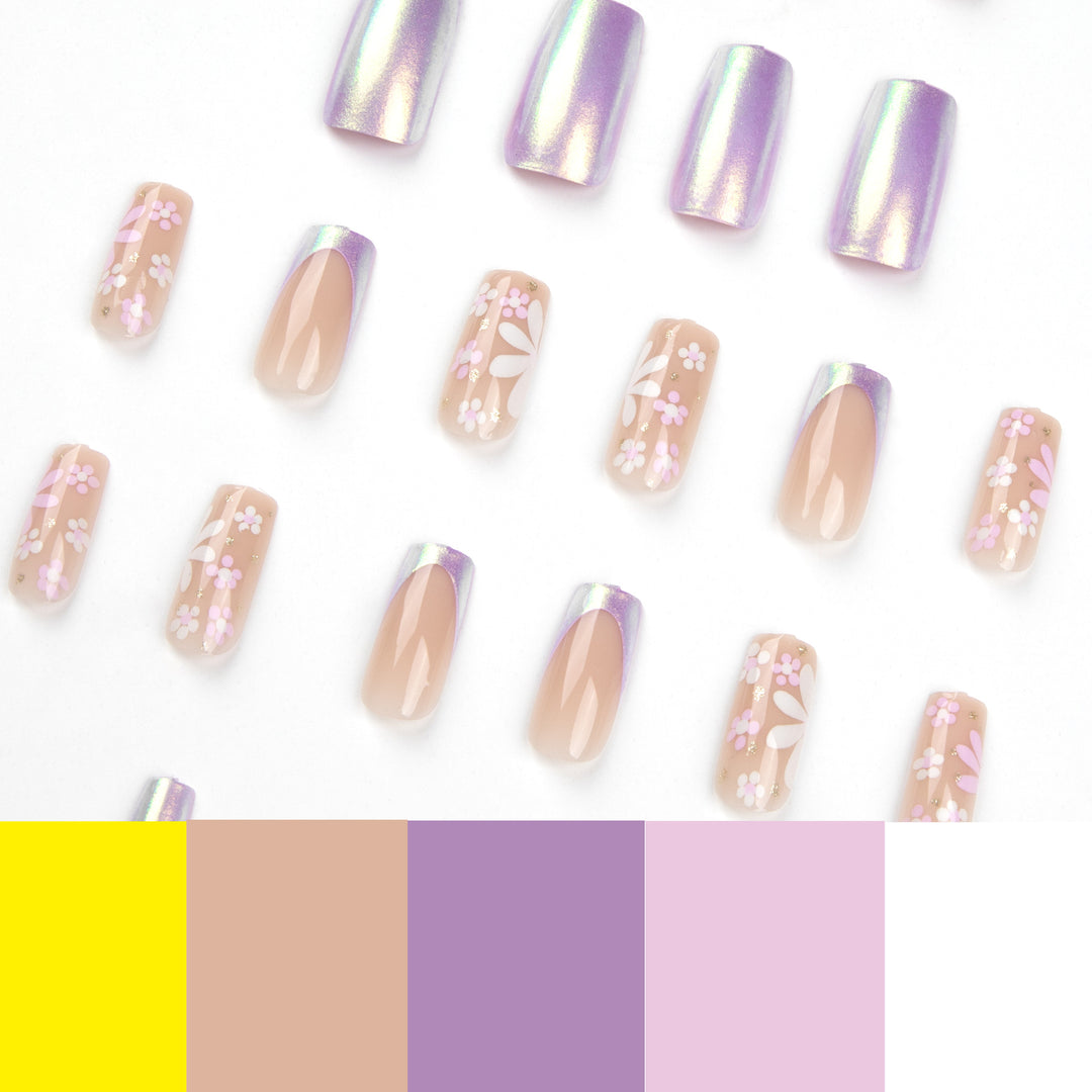 Artificial nail art with floral patterns and shine Bowlift