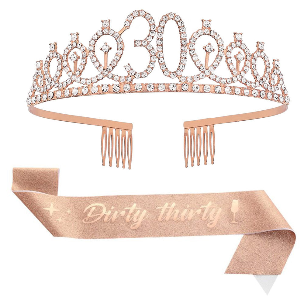 Girl Glittering Birthday Crown and Sash Set Bowlift