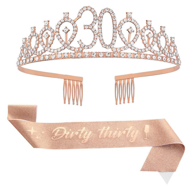 Girl Glittering Birthday Crown and Sash Set Bowlift