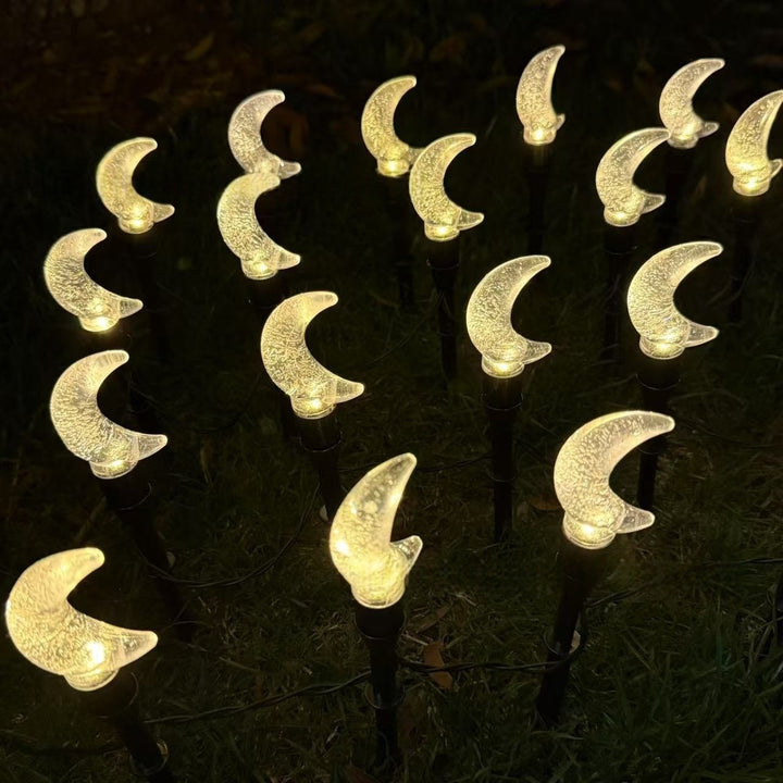 Crescent Moon Solar Garden Stake Lights Bowlift