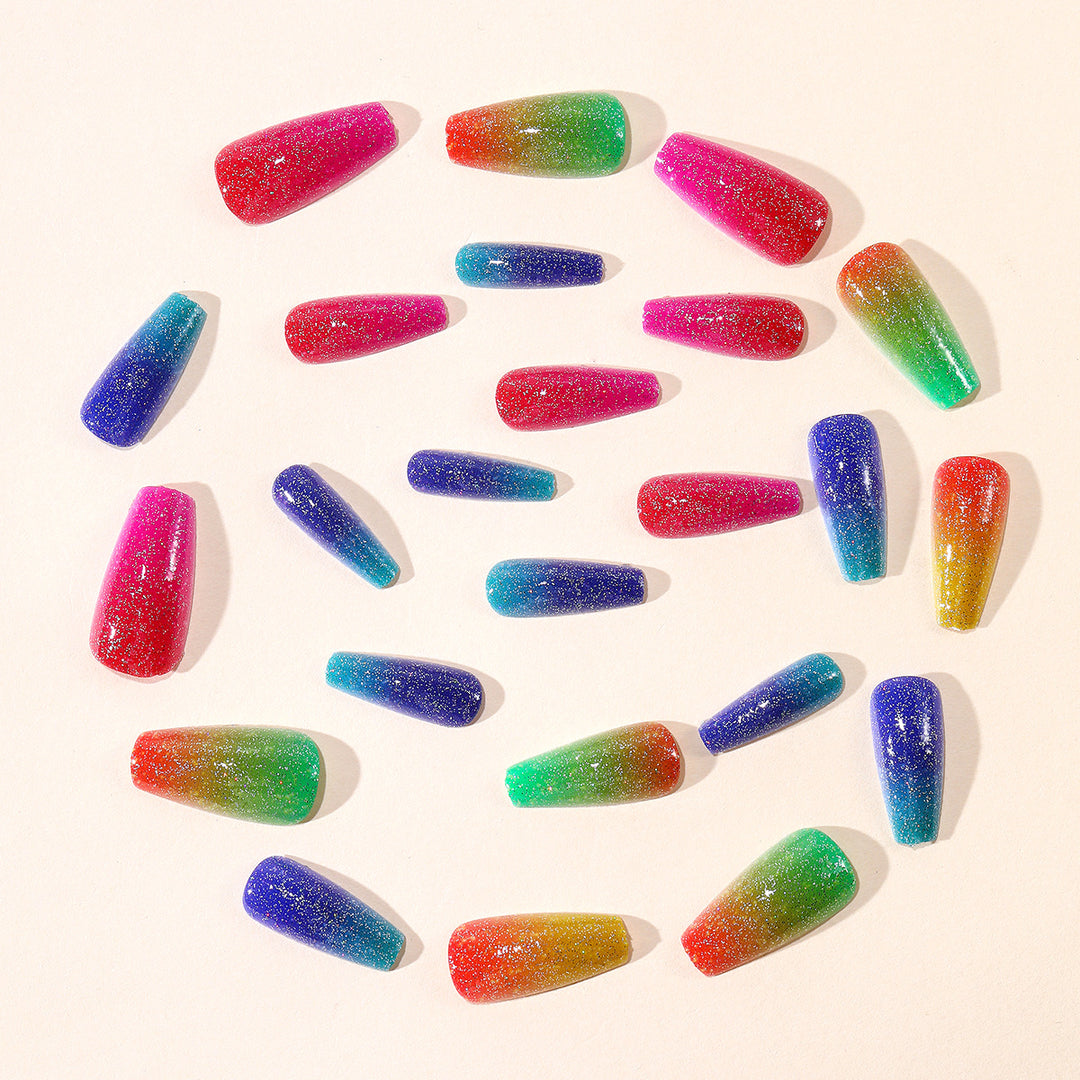 Vibrant Glitter Gradient Acrylic Nail Art Extensions Bowlift
