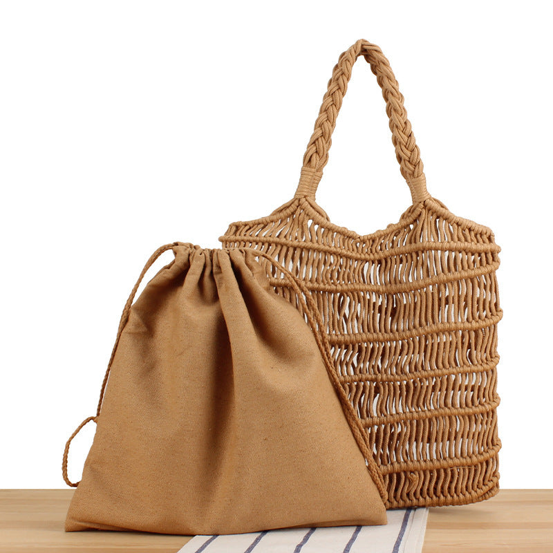 Fashionable Braided Tote Bag with Inner Pouch Bowlift
