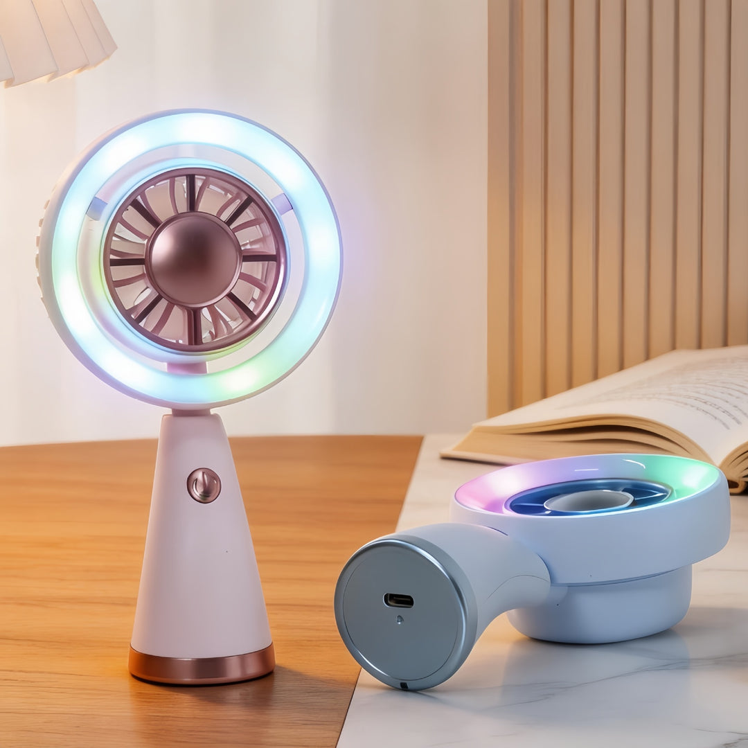 Women Portable RGB Hand Fan with USB Charging Function Bowlift