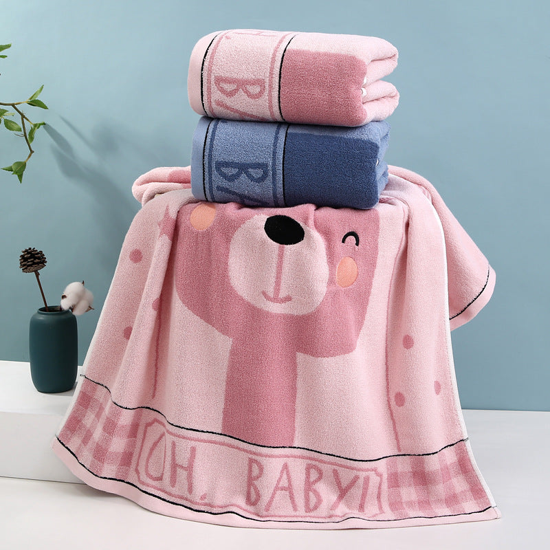 Cozy Terry Bath Towel With Cute Bear Motif Bowlift