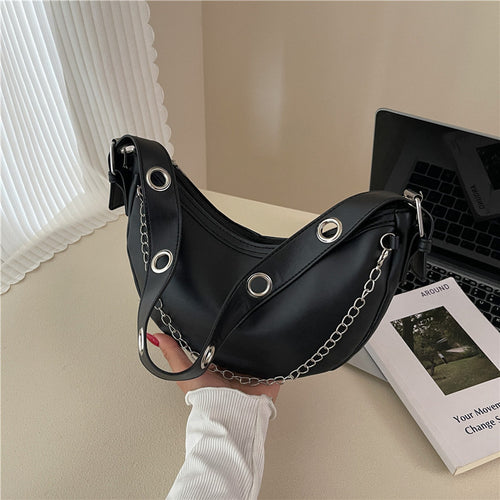 Modern Chain-Handled Hobo Bag Bowlift